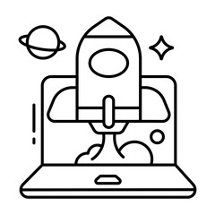 Conceptual linear design icon of online rocket 