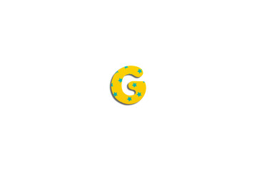 Alphabet letter G on a white isolated background. Top view, flat lay