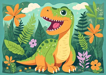 A Playful and Vibrant Dinosaur Drawing for Kids at children's book. Generative AI.