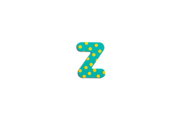 Alphabet letter Z on a white isolated background. Top view, flat lay