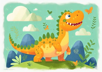 Obraz premium A Playful and Vibrant Dinosaur Drawing for Kids at children's book. Generative AI.