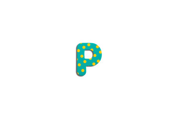 Alphabet letter P on a white isolated background. Top view, flat lay