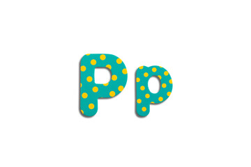 Alphabet letter P on a white isolated background. Top view, flat lay