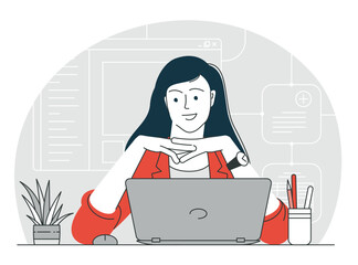 Smiling young woman develop an idea.