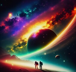 Fototapeta premium Das Galaxy-Bild zeigt eine beeindruckende Ansammlung von Sternen und Galaxien in scheinbar endlosen Weiten des Universums. In der Mitte des Bildes befindet sich eine leuchtende Spiralgalaxie
