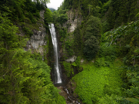 Famous Maral waterfall in Macarel valley. Karcal mountains. UNESCO's "Biosphere Reserve Area" Camili, Artvin, Turkey