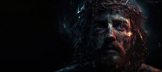 Jesus Christ wearing crown of thorns Passion and Resurection. jesus day holy,Easter card, Good Friday. Generative AI