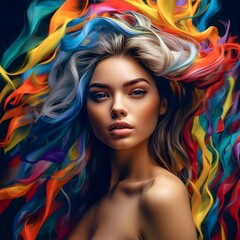Fototapeta premium woman with colorful makeup and hairstyle
