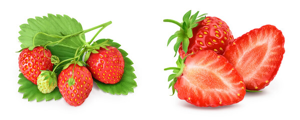 Strawberry isolated on white background. Fresh berry with  full depth of field. Top view. Flat lay
