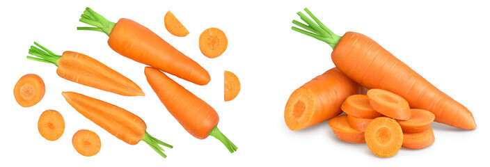 Carrot isolated on white background with  full depth of field. Top view. Flat lay