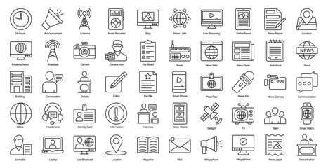 Journalism Thin Line Iconset News Debate Blog Outline Icon Bundle in Black