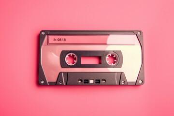 Fototapeta premium Retro cassette tape on pink background