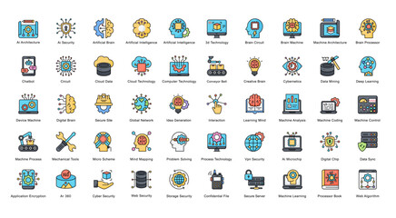 Machine Learning Color Line Iconset Artificial Intelligence Filled Outline Icon Bundle