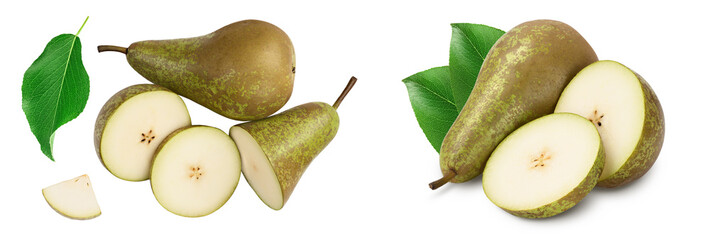 Green conference pear isolated on white background with  full depth of field, Top view. Flat lay
