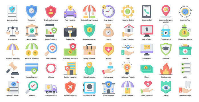 Insurance Flat Iconset Financial Protection Color Icon Bundle