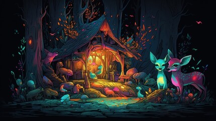 Magical fantasy animals forest art