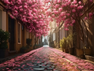 Fototapeta premium Alley of lushly blooming pink magnolias