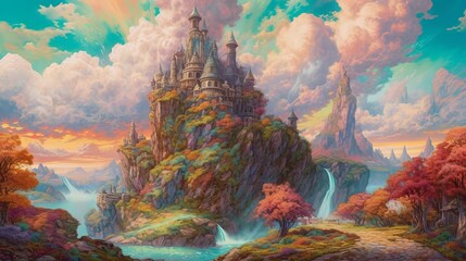 Magical castle kingdom island fantasy art