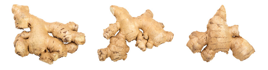 fresh Ginger root isolated on white background. Top view. Flat lay