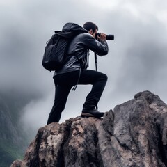 Landscape photographer on a rocky mountain