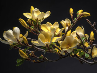 Branch of yellow magnolia blossoms