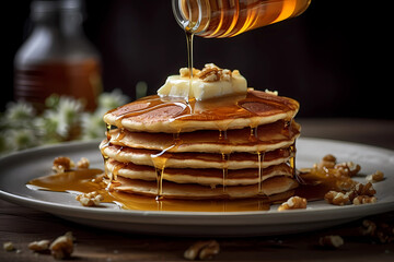 Maple syrup pancake stack - obrazy, fototapety, plakaty