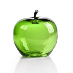 Green glass apple on a white background