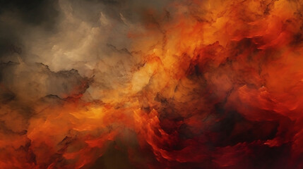 Obraz na płótnie Canvas Fractal abstract red glowing smoke. Canvas style. Mysterious dreamscapes abstract. Ink-washed fabrics. Dark amber - Generative AI