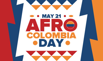 Afro-Colombian Day in Colombia. Celebrate annual in May 21. Freedom day poster. National holiday. Colombian flag. Afro-Colombian culture, history and heritage. Tradition pattern. Vector illustration