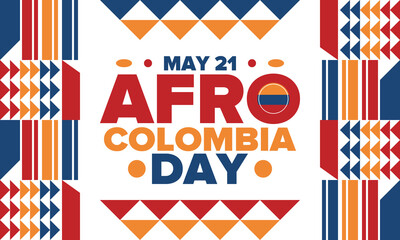 Afro-Colombian Day in Colombia. Celebrate annual in May 21. Freedom day poster. National holiday. Colombian flag. Afro-Colombian culture, history and heritage. Tradition pattern. Vector illustration