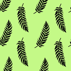 pattern decorative twig, palm twig black silhouette on a green background