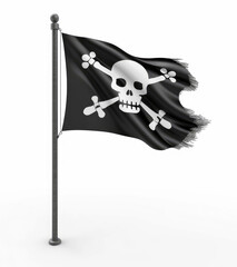 Pirate flag with a skull and crossbones over white