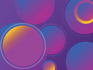 Abstract  modern simple background with purple and orange gradient spheres isolated on purple and polygonal shapes on the background. Banner design with floating spheres . Vector illustration.