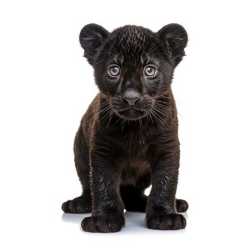Baby Black panther isolated on white (generative AI)