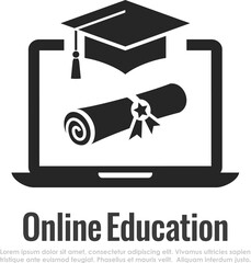 Online education icon, learning via internet vector sign