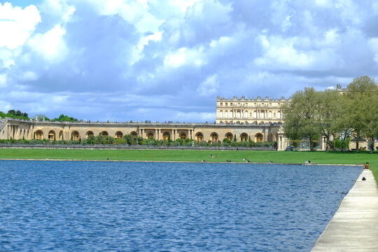A nice view of Versailles castle view from the Swiss lake. The 5th May 2023, Versailles, France.