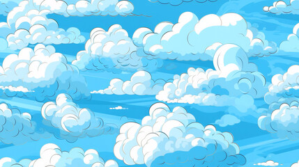 Seamless blue sky pattern with clouds. Generative AI illustration