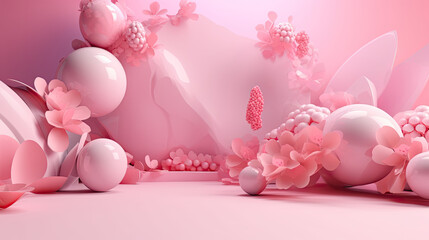 Fototapeta na wymiar Abstrakt-kreative 3D-Darstellung einer Frühlingsszene in rosa Farben (Generative AI)
