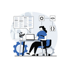 Website, web, app illustration of a software developer editing managing website, Apps Development and Digital Marketing, Vector Illustration