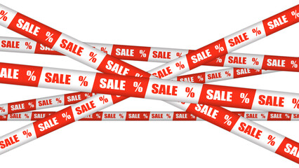 Sale black friday promotion profit for customers. Image of a lot crossed sale tape lines promote wares on low prices. 