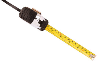 Measuring tape placed diagonally, isolated on the white background. Cut out. - 599983896