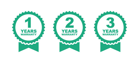 1, 2, 3 years warranty label. Warranty badge. Vector illustration.