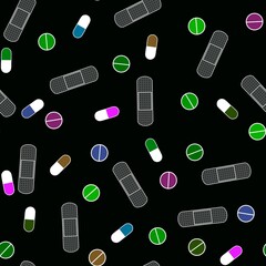 Cartoon medicine seamless pills pattern for wrapping paper and linens and fabrics and packaging and shops