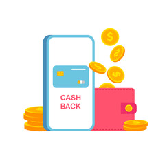 Cash back service. Money refund concept. Financial payment on your smartphone. Vector illustration isolated on white.	