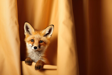 Obraz premium fox next to orange curtain, ai generated