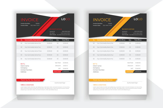 Simple and stylish professional invoice layout with creative ideas. Vector illustration.