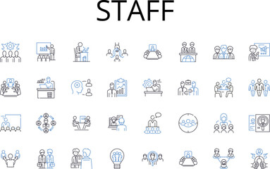Staff line icons collection. Personnel, Employees, Workers, Team members, Crew members, Colleagues, Associates vector and linear illustration. Members,Teammates,Helpers outline signs set