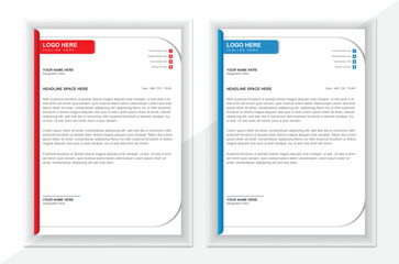 Corporate letterhead layout in attractive gradient variations of red and blue colors.