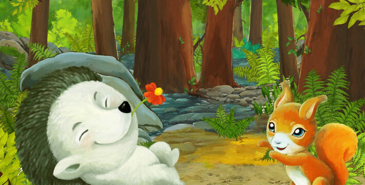 cartoon scene with friendly animal in the forest © honeyflavour