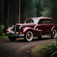 Fototapeta premium Old Car In Dark Woods Generative Ai